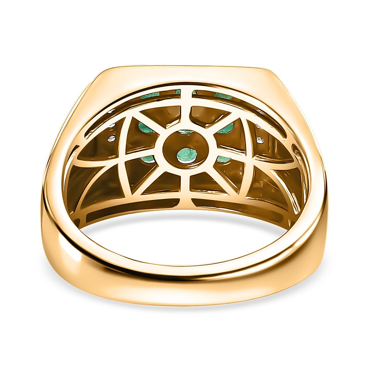 AAA Kagem Zambian Emerald and Diamond 0.90 ctw Men's Ring in 18K Vermeil Yellow Gold Over Sterling Silver (Size 14.0) image number 4