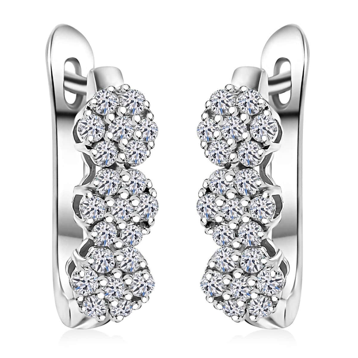 Luxuriant Lab Grown Diamond G-H SI 1.00 ctw Triple Flower Hoop Earrings in Rhodium Over Sterling Silver image number 0