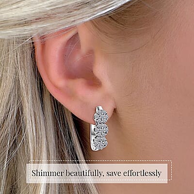 Luxuriant Lab Grown Diamond G-H SI 1.00 ctw Triple Flower Hoop Earrings in Rhodium Over Sterling Silver