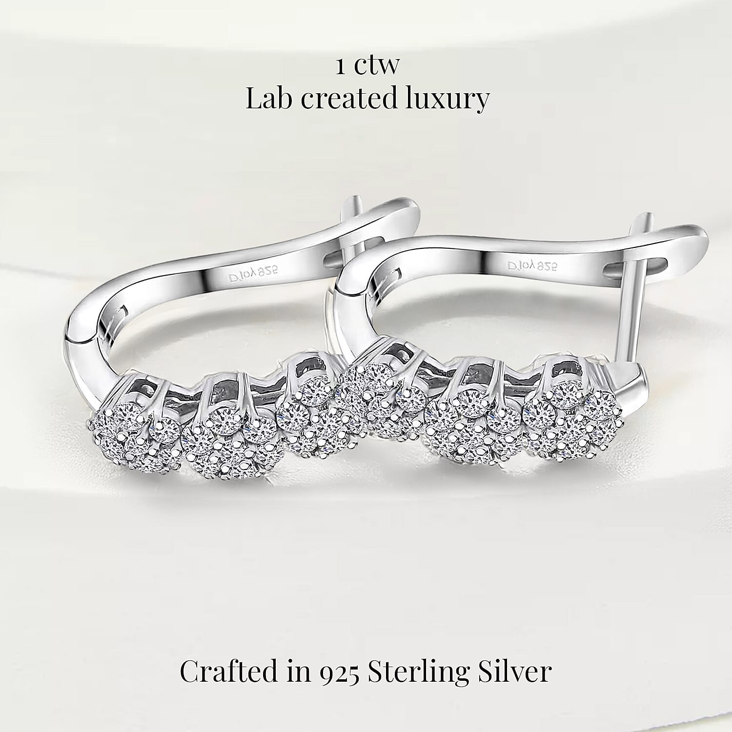Luxuriant Lab Grown Diamond G-H SI 1.00 ctw Triple Flower Hoop Earrings in Rhodium Over Sterling Silver