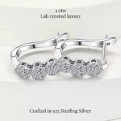 Luxuriant Lab Grown Diamond G-H SI 1.00 ctw Triple Flower Hoop Earrings in Rhodium Over Sterling Silver