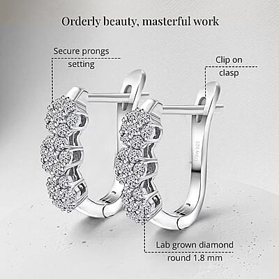 Luxuriant Lab Grown Diamond G-H SI 1.00 ctw Triple Flower Hoop Earrings in Rhodium Over Sterling Silver