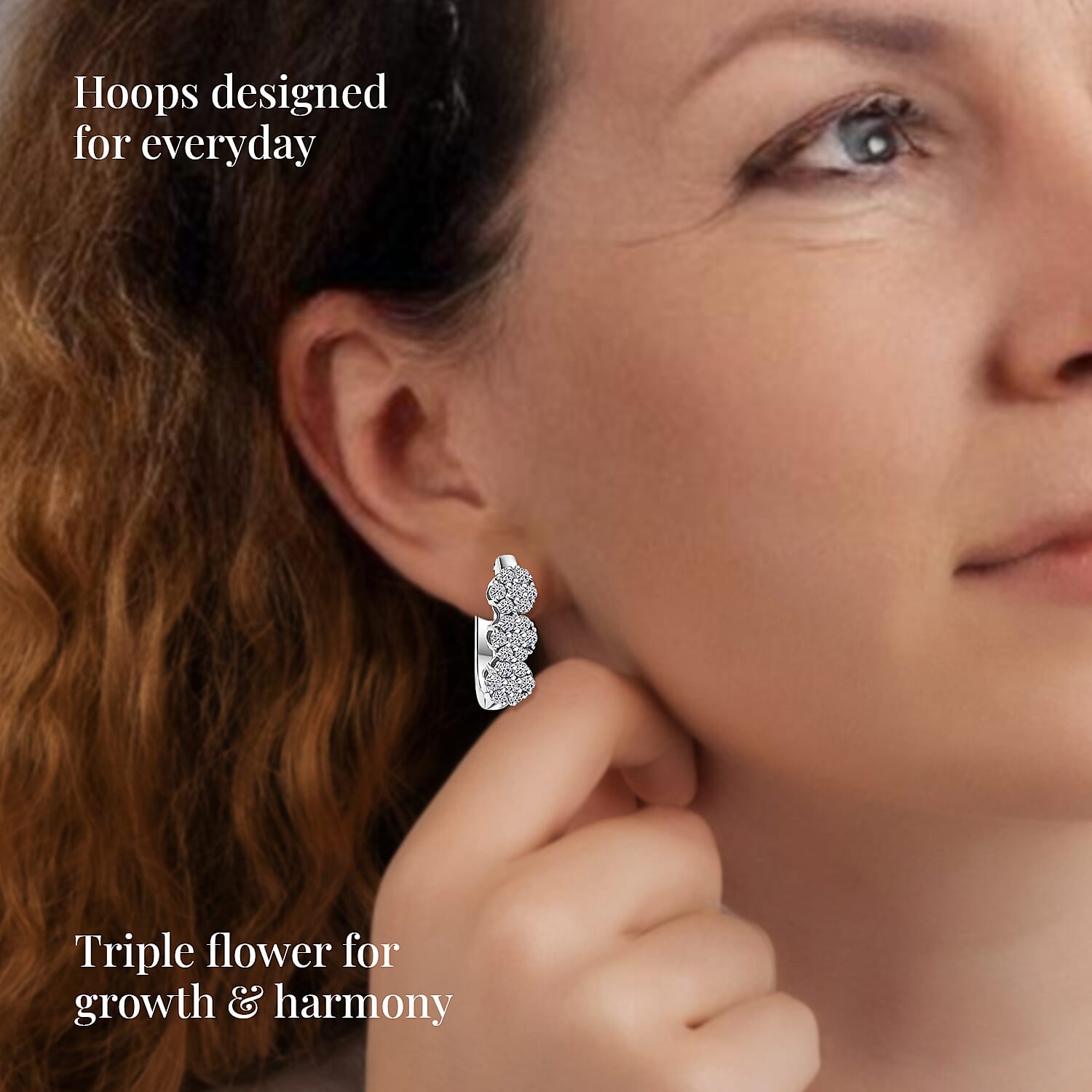 Luxuriant Lab Grown Diamond G-H SI 1.00 ctw Triple Flower Hoop Earrings in Rhodium Over Sterling Silver