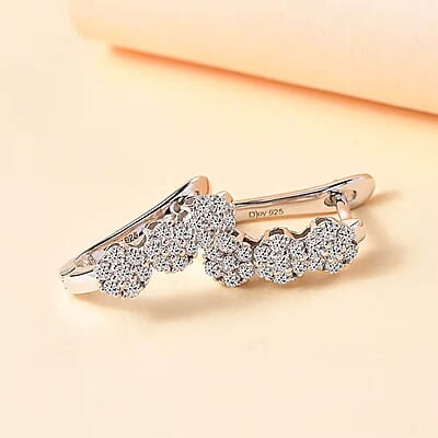 Luxuriant Lab Grown Diamond G-H SI 1.00 ctw Triple Flower Hoop Earrings in Rhodium Over Sterling Silver
