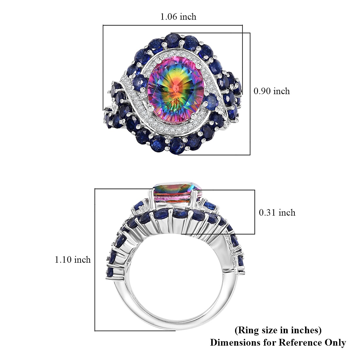 Nebula Quartz Doublet and Multi Gemstone 10.20 ctw Infinity Ring in Rhodium Over Sterling Silver (Size 10.0)