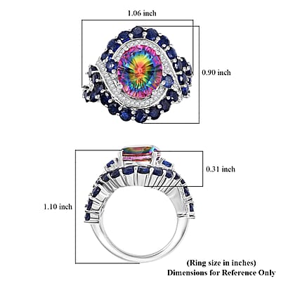 Nebula Quartz Doublet and Multi Gemstone 10.20 ctw Infinity Ring in Rhodium Over Sterling Silver (Size 10.0)
