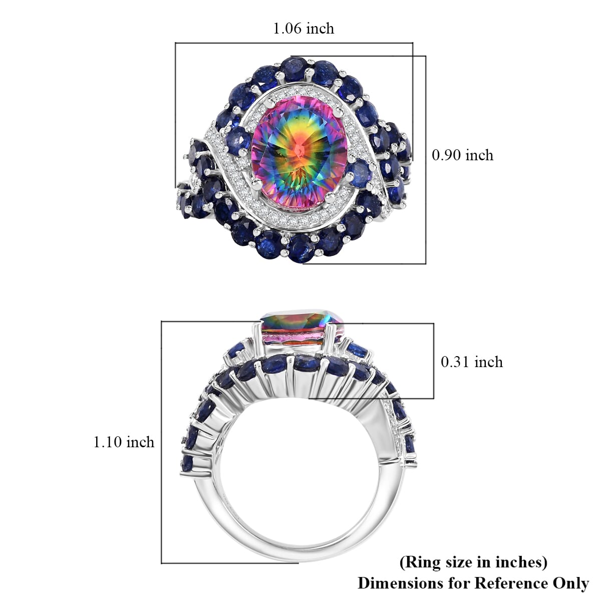 Nebula Quartz Doublet and Multi Gemstone 10.20 ctw Infinity Ring in Rhodium Over Sterling Silver (Size 8.0) image number 5