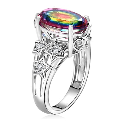 D'Joy Nebula Quartz Doublet and Moissanite 6.50 ctw Celestial Stars Ring in Rhodium Over Sterling Silver (Size 10.0)
