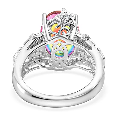 D'Joy Nebula Quartz Doublet and Moissanite 6.50 ctw Celestial Stars Ring in Rhodium Over Sterling Silver (Size 10.0)