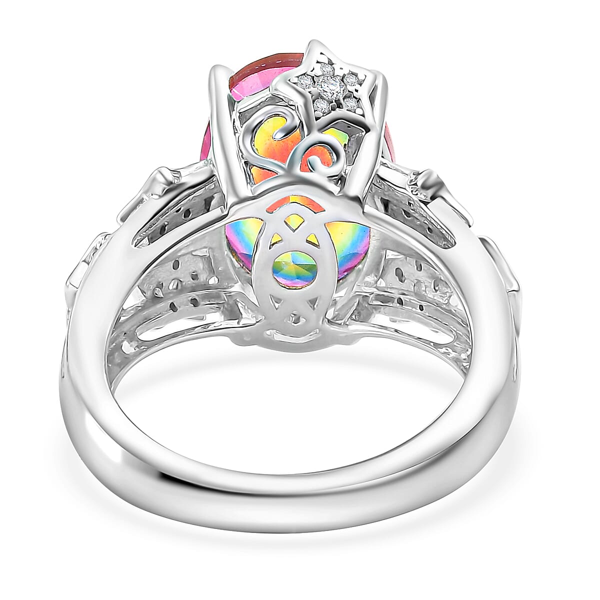 Nebula Quartz Doublet and Moissanite 6.50 ctw Celestial Stars Ring in Rhodium Over Sterling Silver (Size 9.0) image number 4