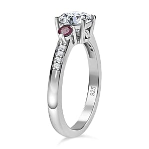 Moissanite and Niassa Ruby (FF) 1.29 ctw Ring in Rhodium Over Sterling Silver (Size 10)