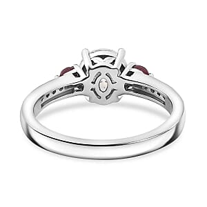 Moissanite and Niassa Ruby (FF) 1.29 ctw Ring in Rhodium Over Sterling Silver (Size 10)