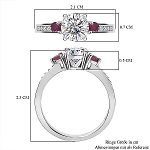 Moissanite and Niassa Ruby (FF) 1.29 ctw Ring in Rhodium Over Sterling Silver (Size 10)