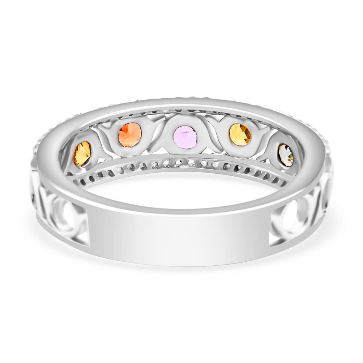 Multi Sapphire and White Zircon 1.50 ctw Ring in Rhodium Over Sterling Silver (Size 10.0) image number 4