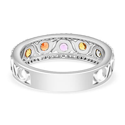 Multi Sapphire and White Zircon 1.50 ctw Ring in Rhodium Over Sterling Silver (Size 10.0)