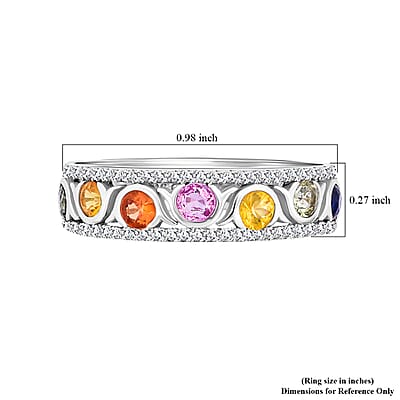 Multi Sapphire and White Zircon 1.50 ctw Ring in Rhodium Over Sterling Silver (Size 10.0)