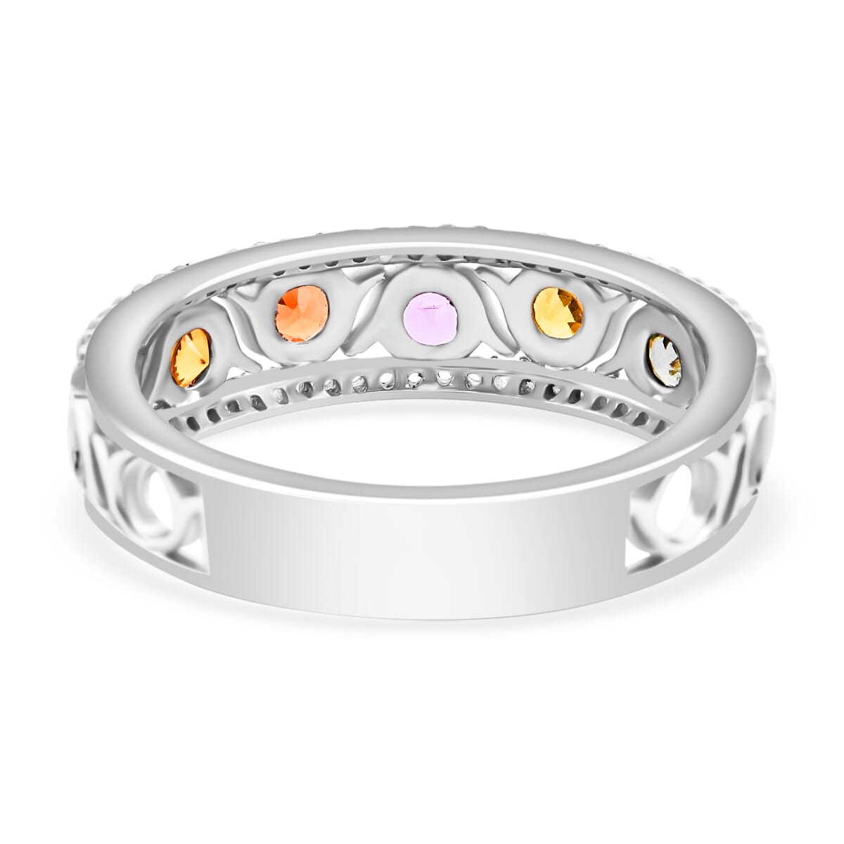Multi Sapphire and White Zircon 1.50 ctw Ring in Rhodium Over Sterling Silver (Size 8.0) image number 4