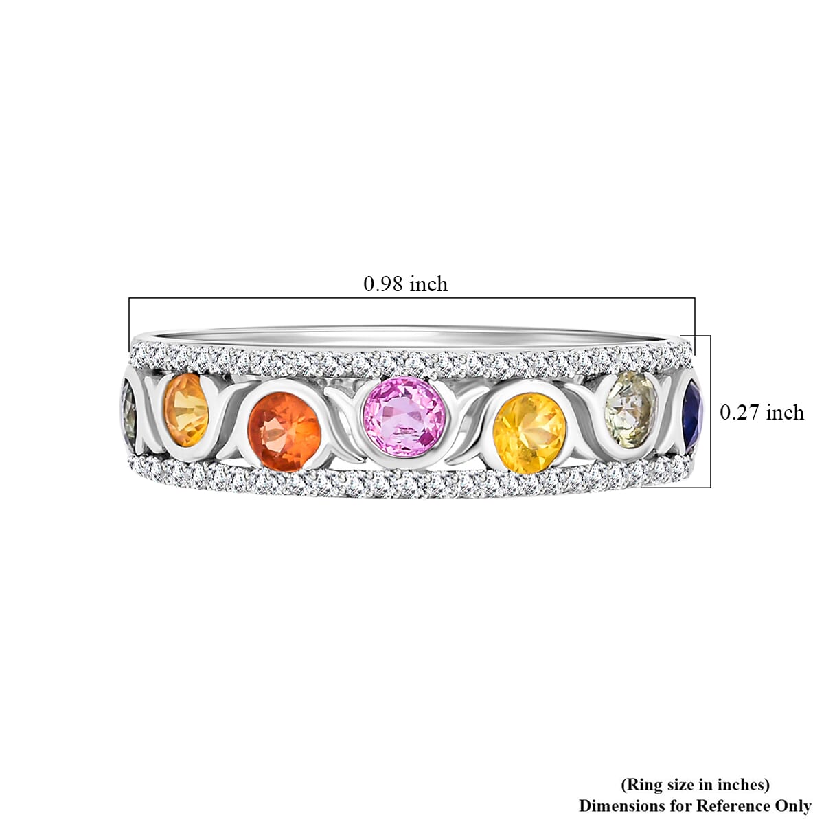 Multi Sapphire and White Zircon 1.50 ctw Ring in Rhodium Over Sterling Silver (Size 8.0) image number 5