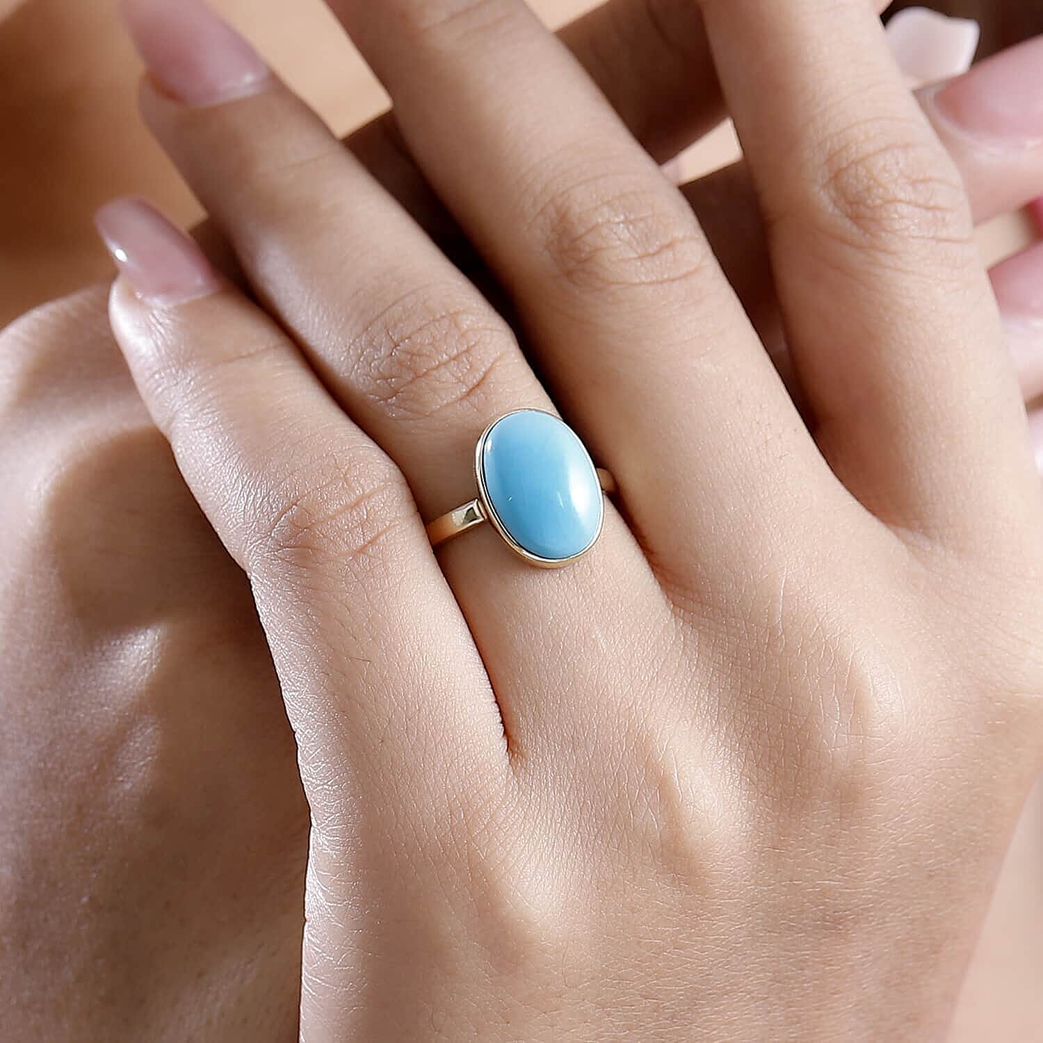 Luxoro Premium Sleeping Beauty Turquoise 5.00 ctw Solitaire Ring in 10K Yellow Gold (Size 10.0)