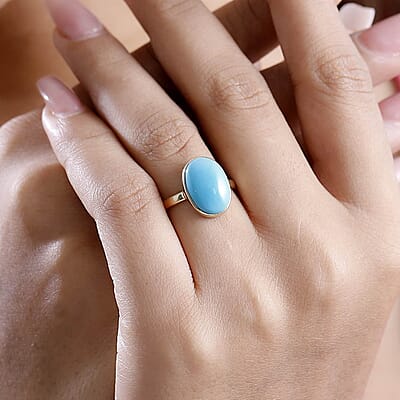 Luxoro Premium Sleeping Beauty Turquoise 5.00 ctw Solitaire Ring in 10K Yellow Gold (Size 10.0)