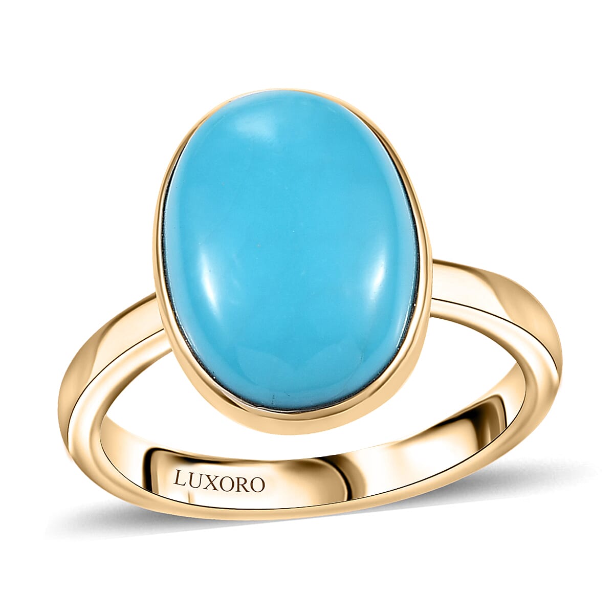 10K Yellow Gold Premium Sleeping Beauty Turquoise Solitaire Ring (Size 7.0) 4.50 ctw