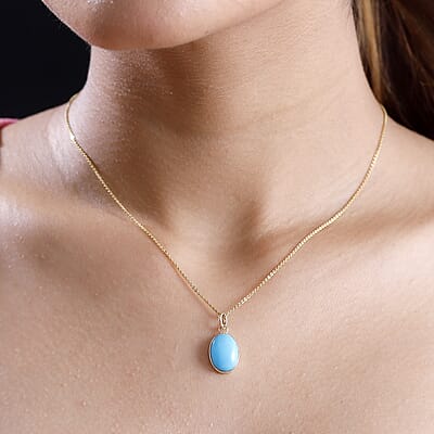 Luxoro Premium Sleeping Beauty Turquoise 5.15 ctw Solitaire Pendant without Chain in 10K Yellow Gold 