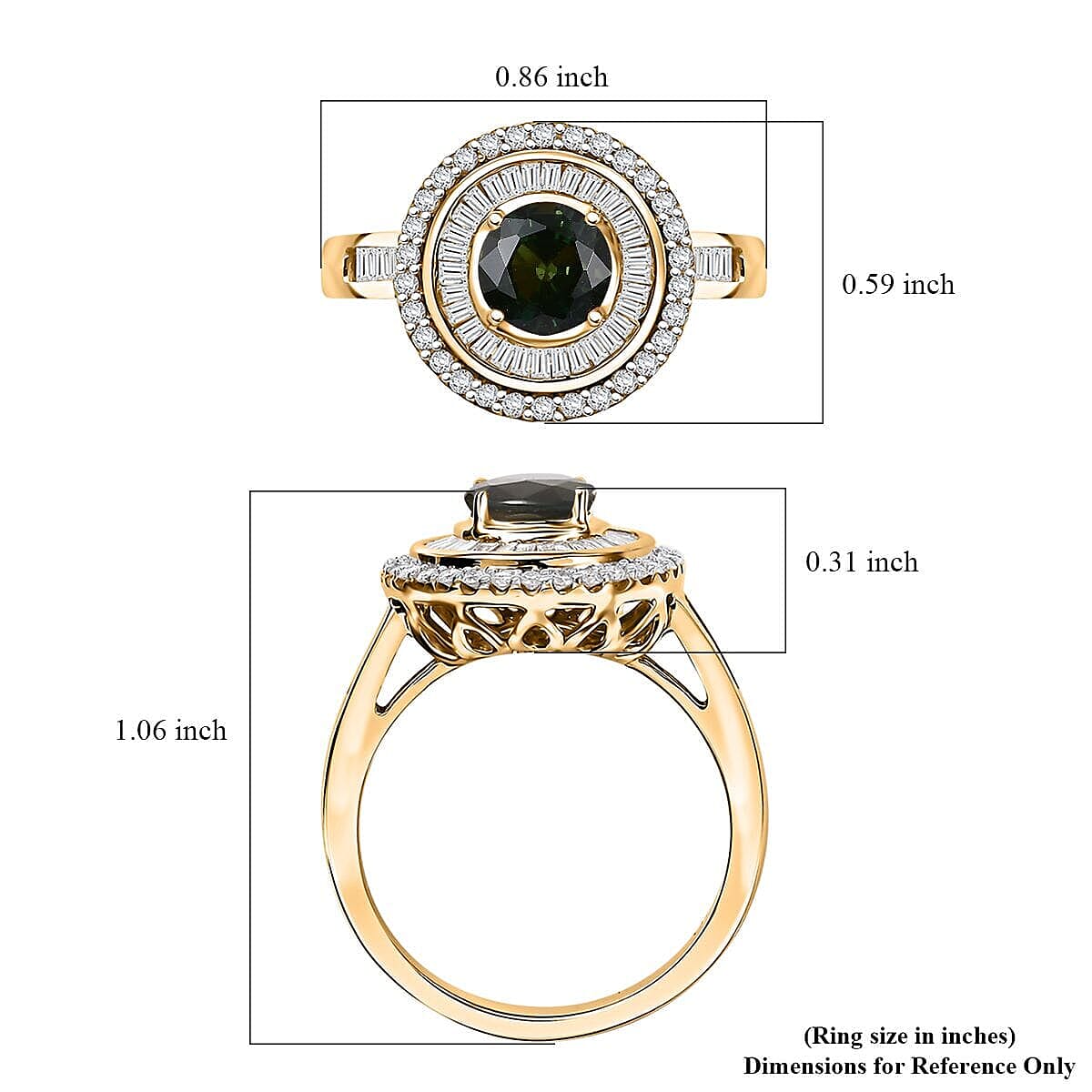 Certified & Appraised Luxoro 14K Yellow Gold AAA Green Sapphire, Diamond (I2) (0.68 cts) Ring (Size 6.0) (5.15 g) 1.97 ctw image number 5