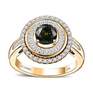 Certified & Appraised Luxoro AAA Green Sapphire and I2 Diamond 1.97 ctw Ring in 14K Yellow Gold (Size 7.0) 5.15 Grams