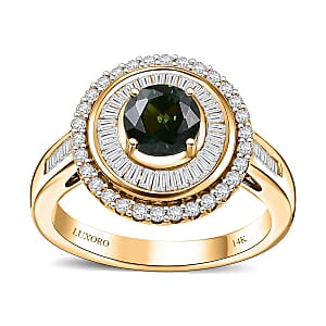 Certified & Appraised Luxoro AAA Green Sapphire and I2 Diamond 1.97 ctw Ring in 14K Yellow Gold (Size 9.0) 5.15 Grams