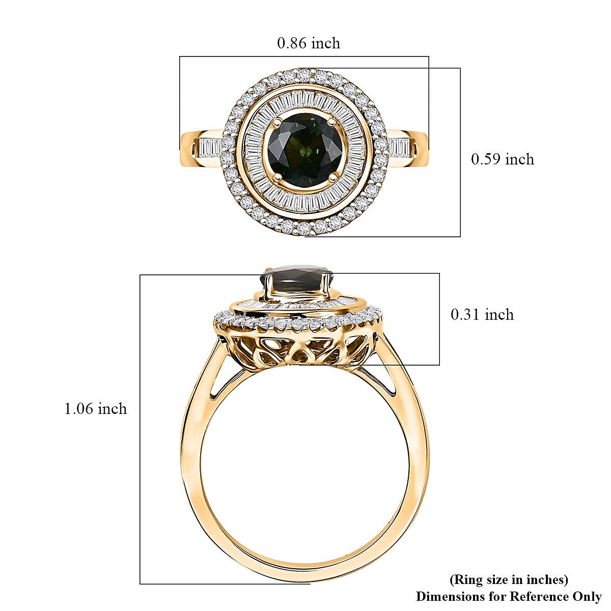 Certified & Appraised Luxoro AAA Green Sapphire and I2 Diamond 1.97 ctw Ring in 14K Yellow Gold (Size 9.0) 5.15 Grams image number 5