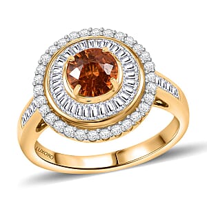 Certified & Appraised Luxoro AAA Orange Sapphire and I2 Diamond 2.00 ctw Ring in 14K Yellow Gold (Size 6.0) 5.27 Grams