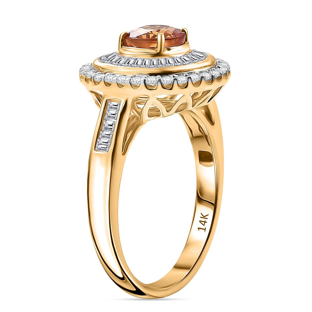 Certified & Appraised Luxoro AAA Orange Sapphire and I2 Diamond 2.00 ctw Ring in 14K Yellow Gold (Size 6.0) 5.27 Grams image number 3
