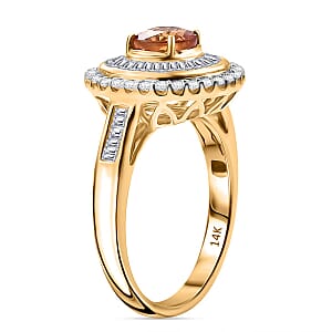 Certified & Appraised Luxoro AAA Orange Sapphire and I2 Diamond 2.00 ctw Ring in 14K Yellow Gold (Size 6.0) 5.27 Grams