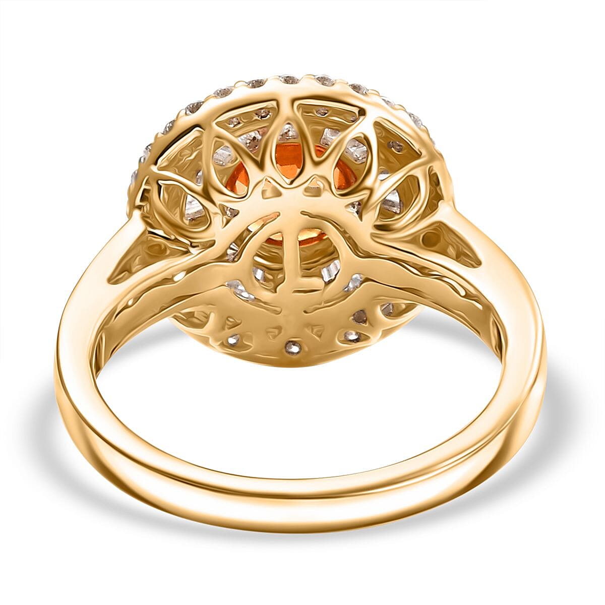 Certified & Appraised Luxoro AAA Orange Sapphire and I2 Diamond 2.00 ctw Ring in 14K Yellow Gold (Size 6.0) 5.27 Grams image number 4