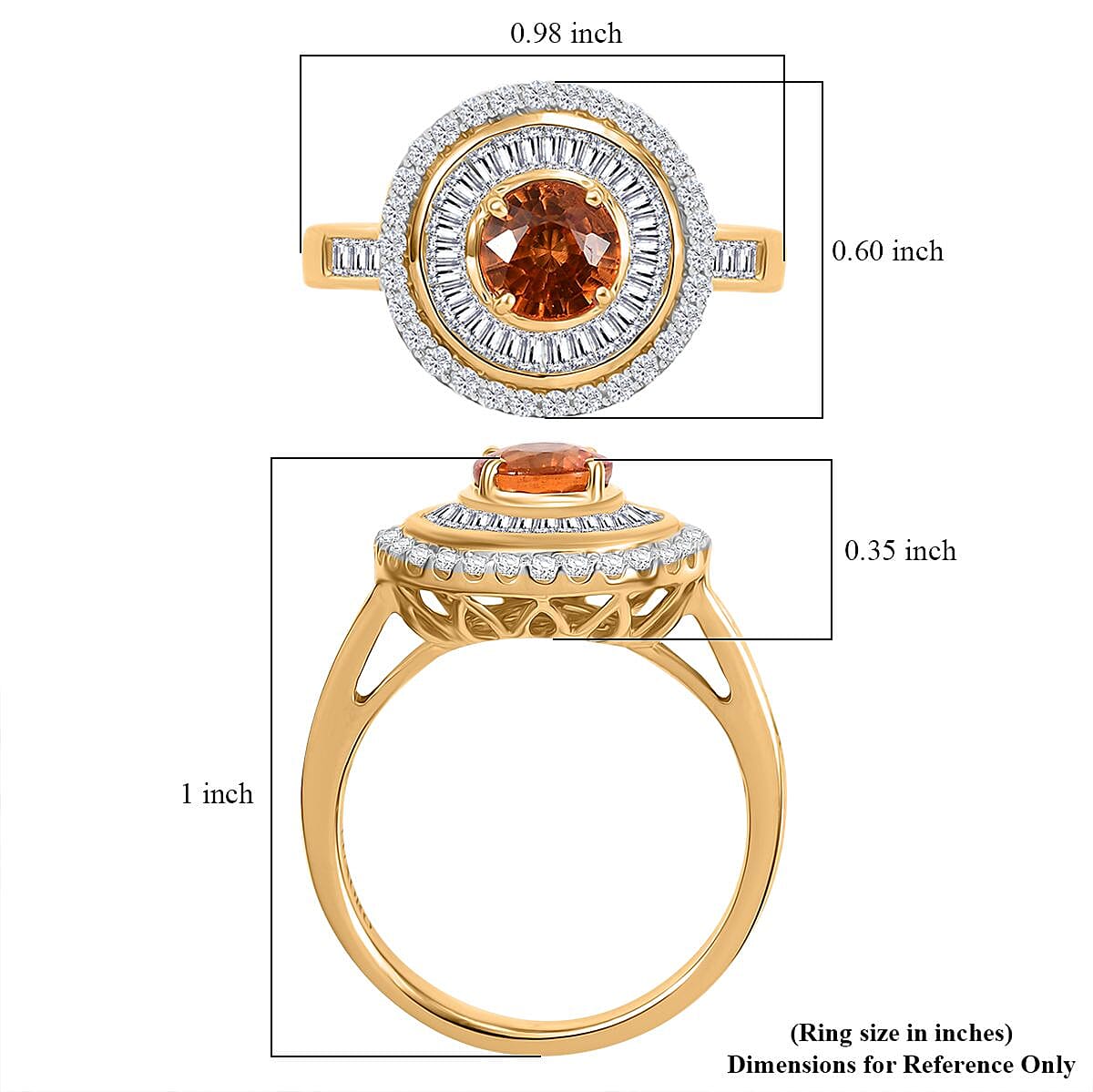 Certified & Appraised Luxoro AAA Orange Sapphire and I2 Diamond 2.00 ctw Ring in 14K Yellow Gold (Size 6.0) 5.27 Grams image number 5
