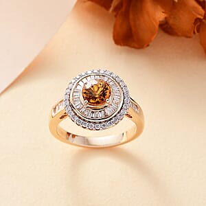 Certified & Appraised Luxoro AAA Orange Sapphire and I2 Diamond 2.00 ctw Ring in 14K Yellow Gold (Size 7.0) 5.27 Grams