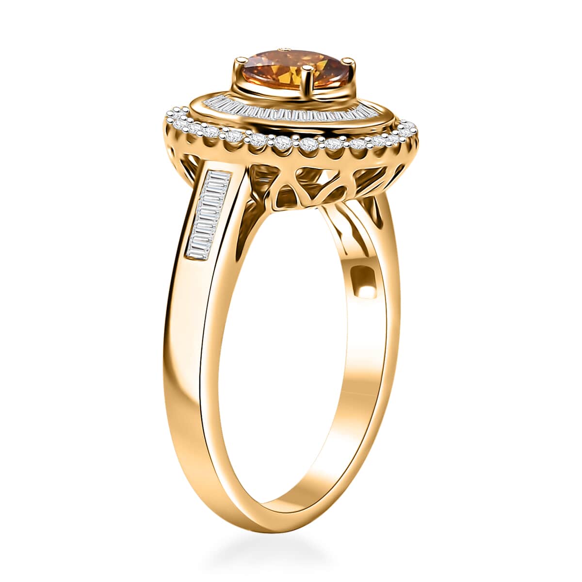 14K Yellow Gold  AAA   Orange Sapphire ,  White Diamond  I2 Main Stone With Side Stone Ring 1.96 ctw ,  Gold Wt. 3.5 g image number 3