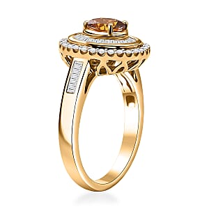 Certified & Appraised Luxoro AAA Orange Sapphire and I2 Diamond 2.00 ctw Ring in 14K Yellow Gold (Size 7.0) 5.27 Grams