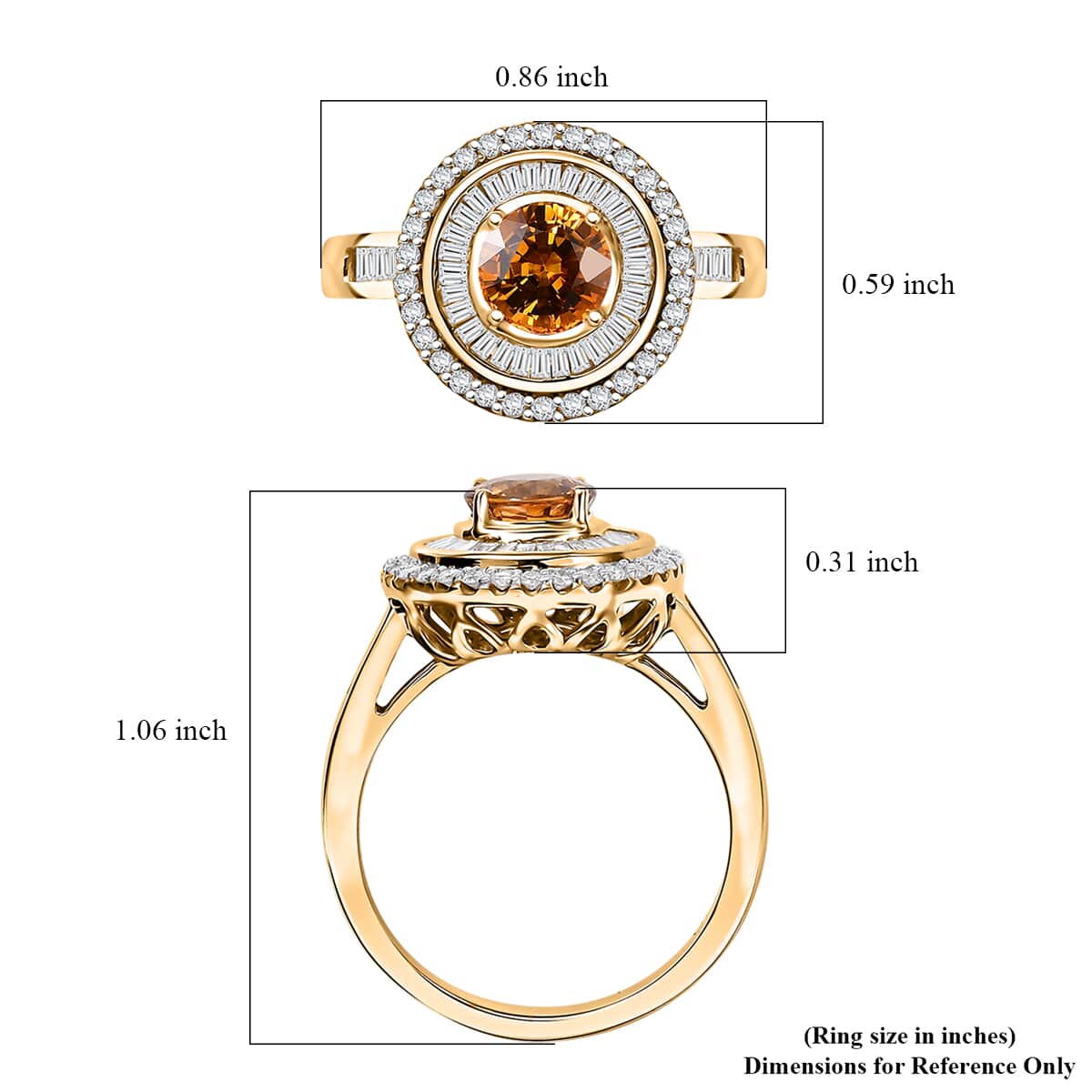 14K Yellow Gold  AAA   Orange Sapphire ,  White Diamond  I2 Main Stone With Side Stone Ring 1.96 ctw ,  Gold Wt. 3.5 g image number 5