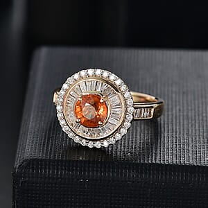 Certified & Appraised Luxoro AAA Orange Sapphire and I2 Diamond 2.00 ctw Ring in 14K Yellow Gold (Size 8.0) 5.27 Grams