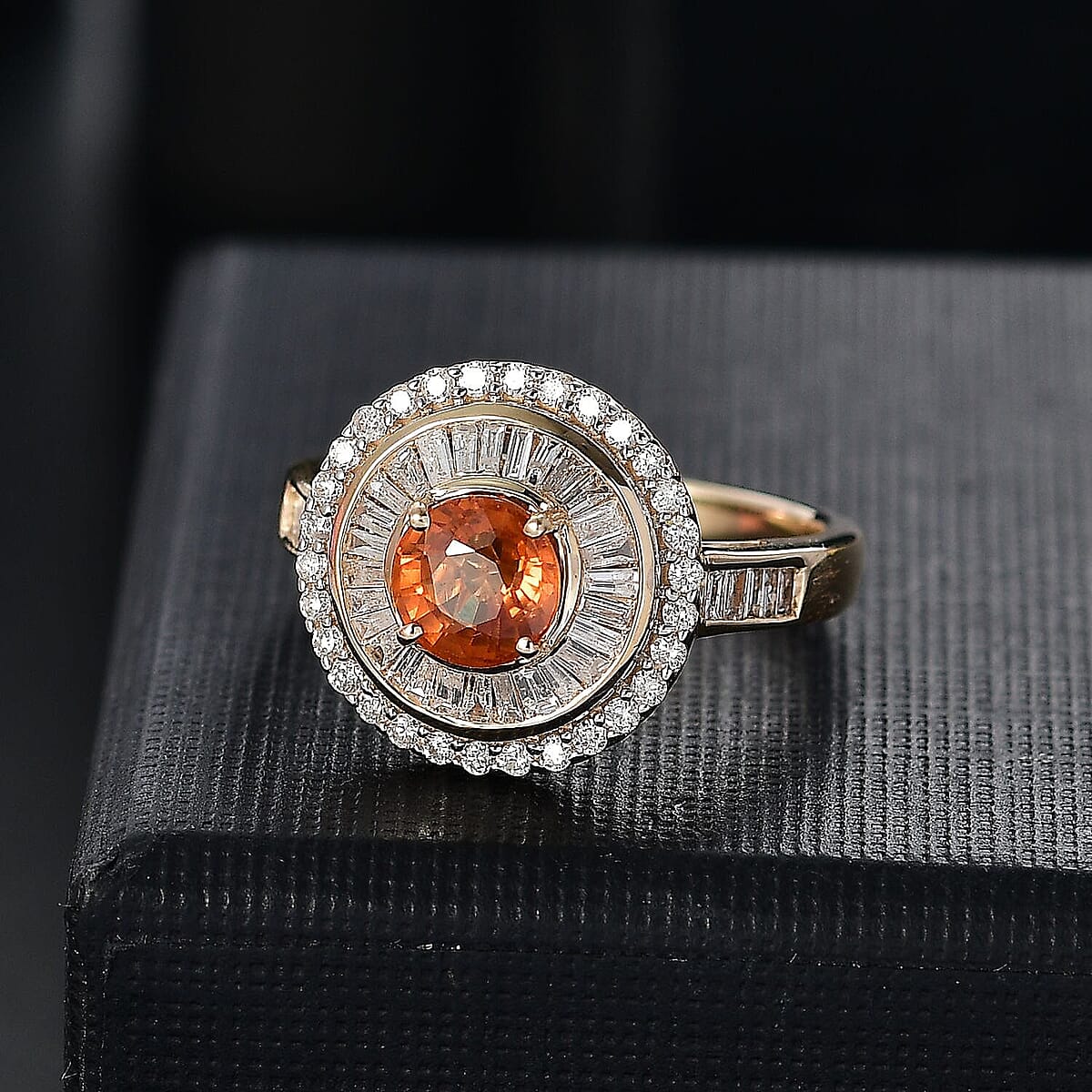 Certified & Appraised Luxoro AAA Orange Sapphire and Diamond I2 2.00 ctw Ring in 14K Yellow Gold (Size  9.0)  5.27 Grams image number 1