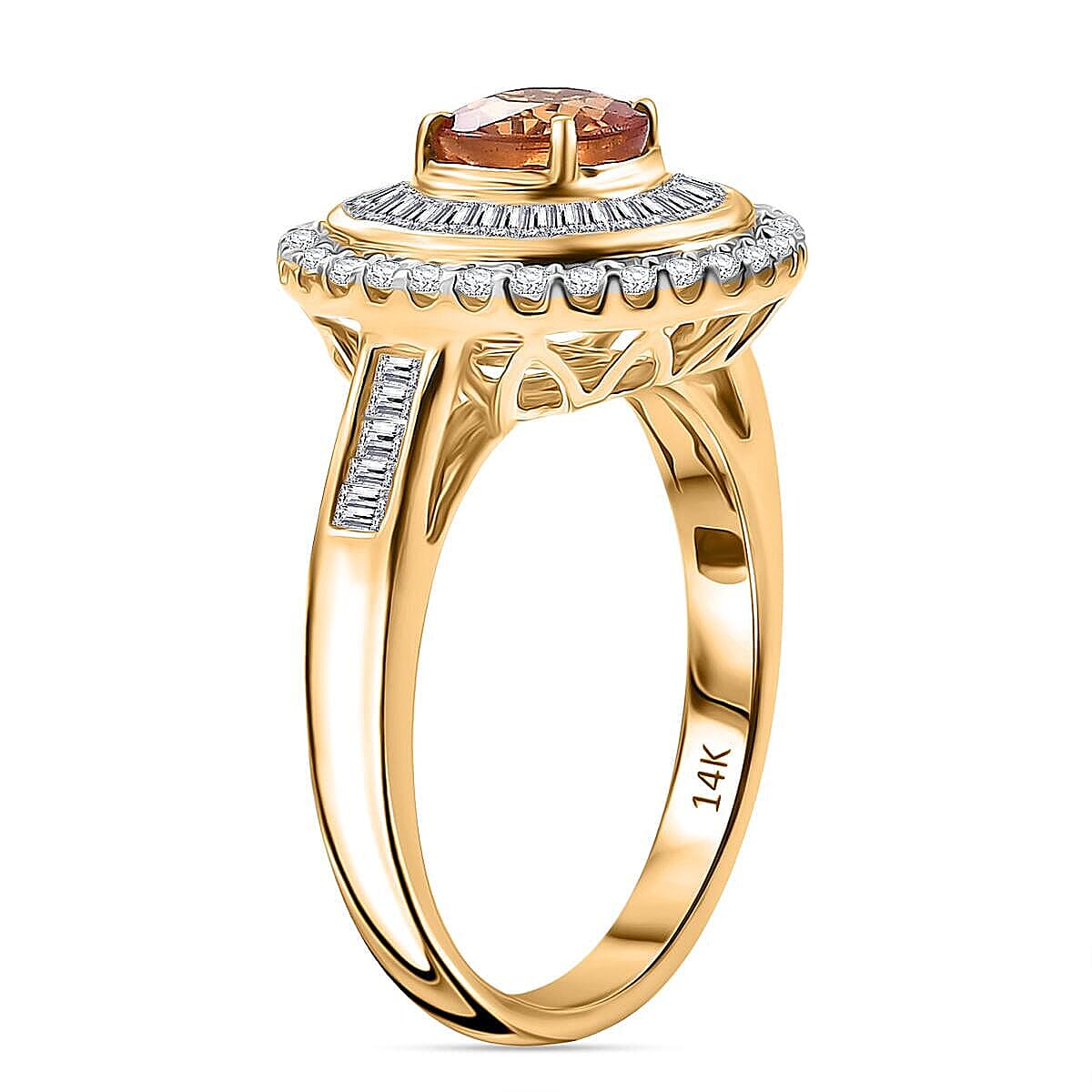 Certified & Appraised Luxoro AAA Orange Sapphire and Diamond I2 2.00 ctw Ring in 14K Yellow Gold (Size  9.0)  5.27 Grams image number 3