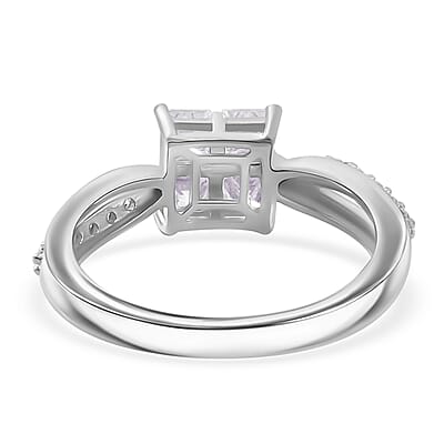 Moissanite 0.84 ctw Ring in Rhodium Sterling Silver (Size 10.0)