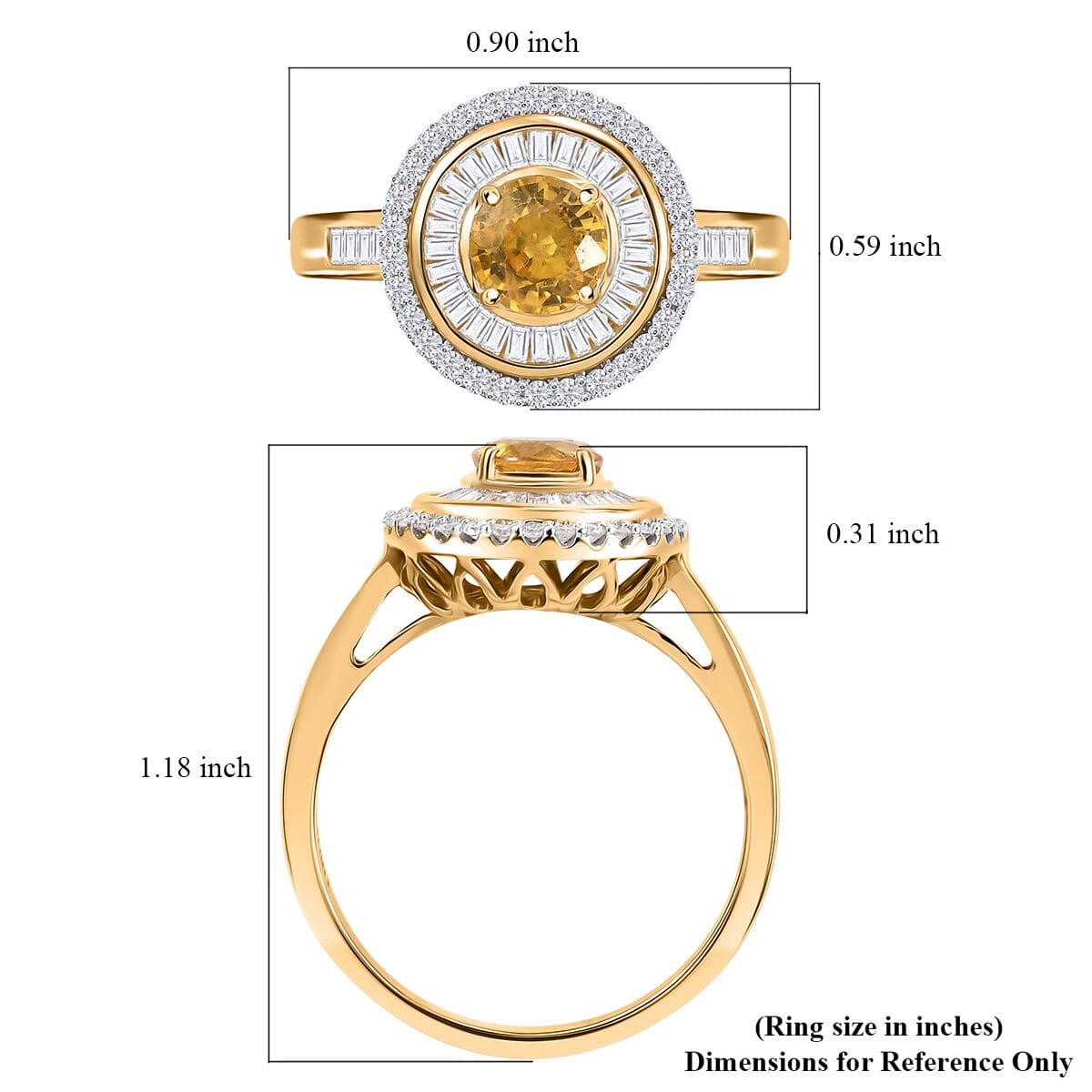 Certified & Appraised Luxoro AAA Madagascar Yellow Sapphire and I2 Diamond 2.00 ctw Double Halo Ring in 14K Yellow Gold (Size 6.0) 4.88 Grams image number 5