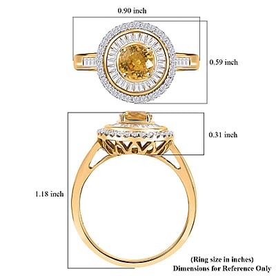 Certified & Appraised Luxoro AAA Madagascar Yellow Sapphire and Diamond I2 2.00 ctw Double Halo Ring in 14K Yellow Gold (Size  7.0)  4.88 Grams