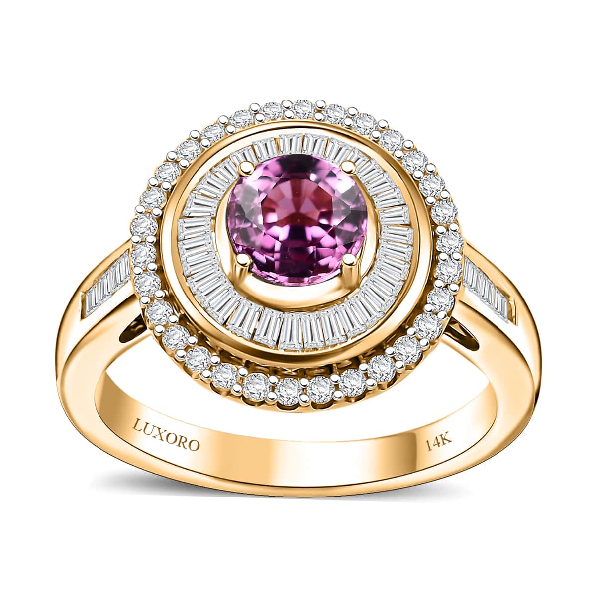 Certified & Appraised Luxoro AAA Pink Sapphire and I2 Diamond 1.61 ctw Ring in 14K Yellow Gold (Size 7.0) 5.11 Grams image number 0