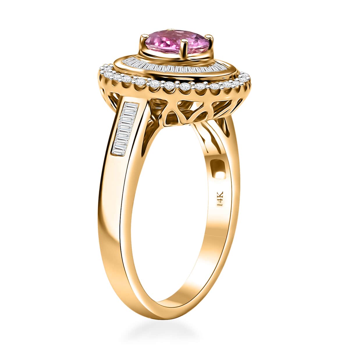 Certified & Appraised Luxoro AAA Pink Sapphire and I2 Diamond 1.61 ctw Ring in 14K Yellow Gold (Size 7.0) 5.11 Grams image number 3