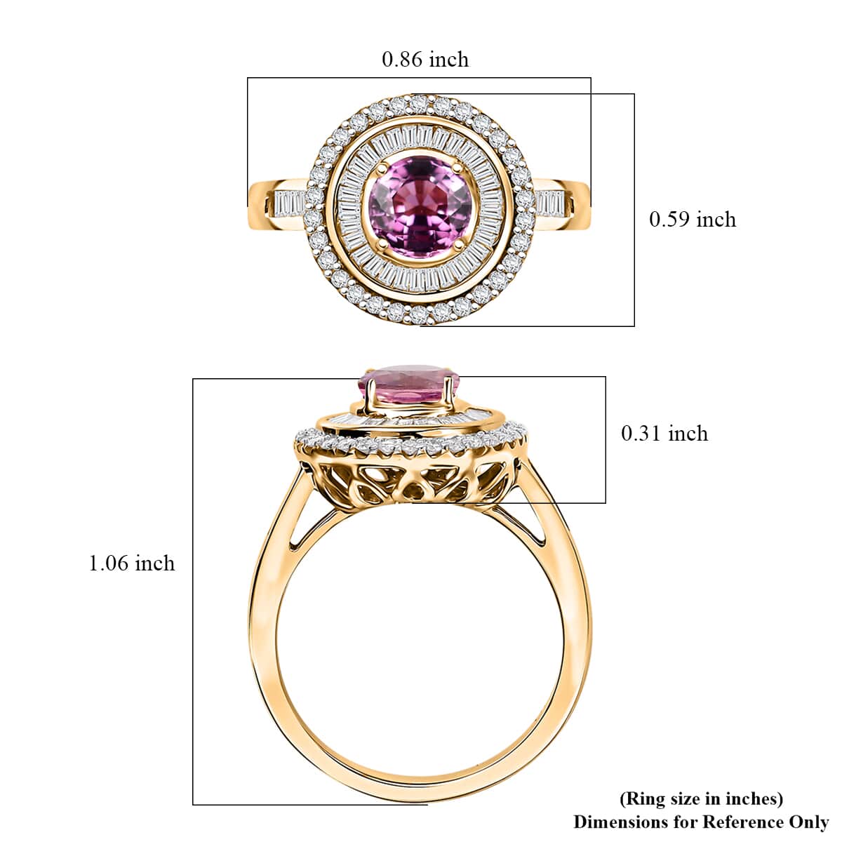 Certified & Appraised Luxoro AAA Pink Sapphire and I2 Diamond 1.61 ctw Ring in 14K Yellow Gold (Size 7.0) 5.11 Grams image number 5