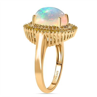 D'Joy Premium Ethiopian Welo Opal and Yellow Diamond 2.75 ctw Water Oasis Ring in 18K Vermeil Yellow Gold Over Sterling Silver (Size 10.0)