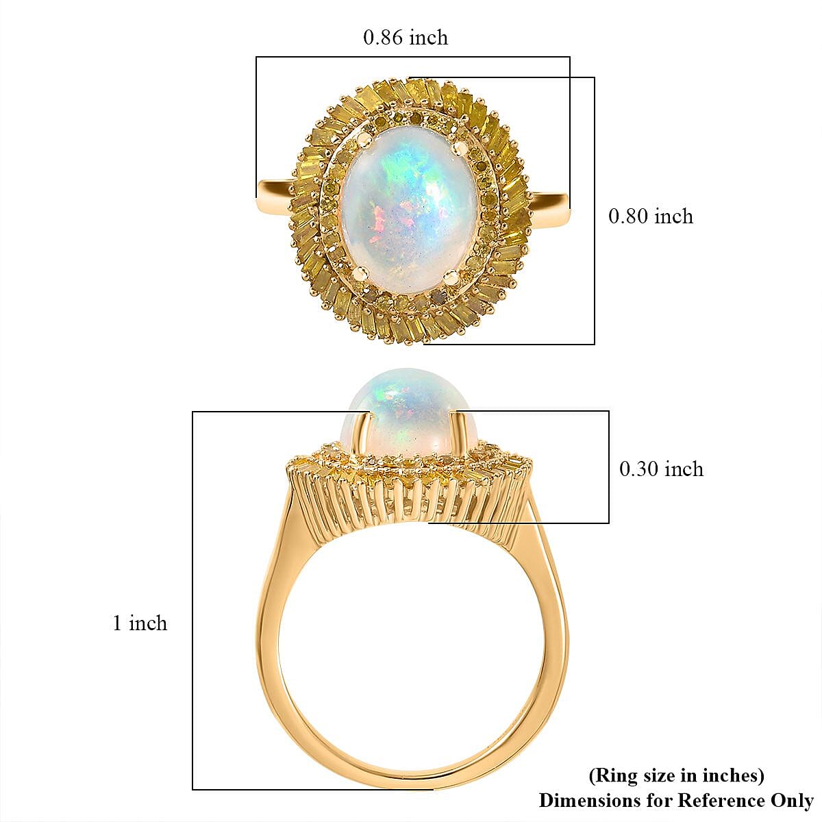 D'Joy Premium Ethiopian Welo Opal and Yellow Diamond 2.75 ctw Water Oasis Ring in 18K Vermeil Yellow Gold Over Sterling Silver (Size 10.0)